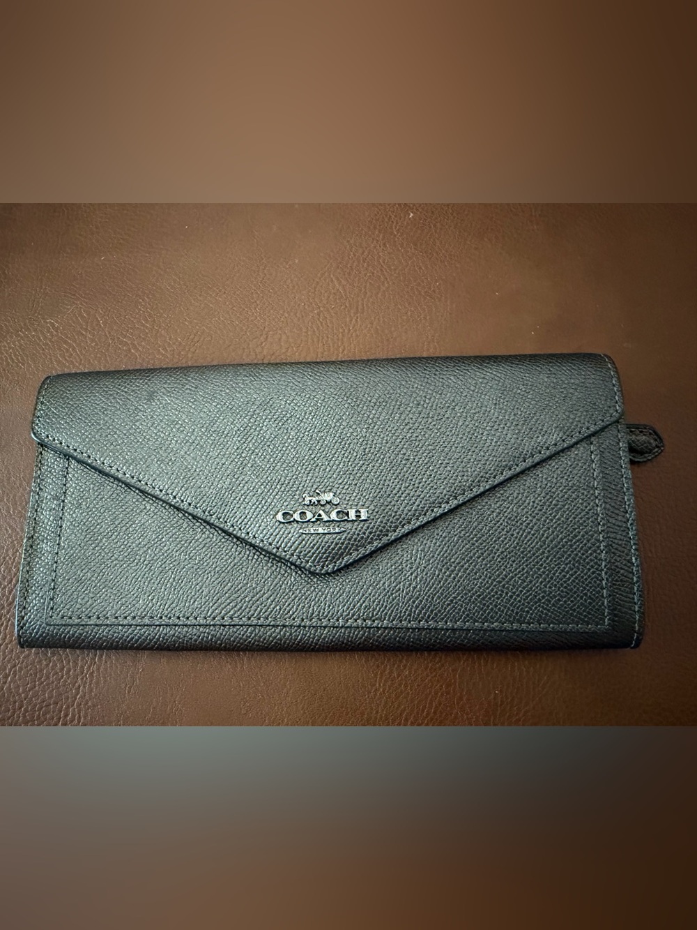 COACH Metallic Gray Envelope Leather Wallet